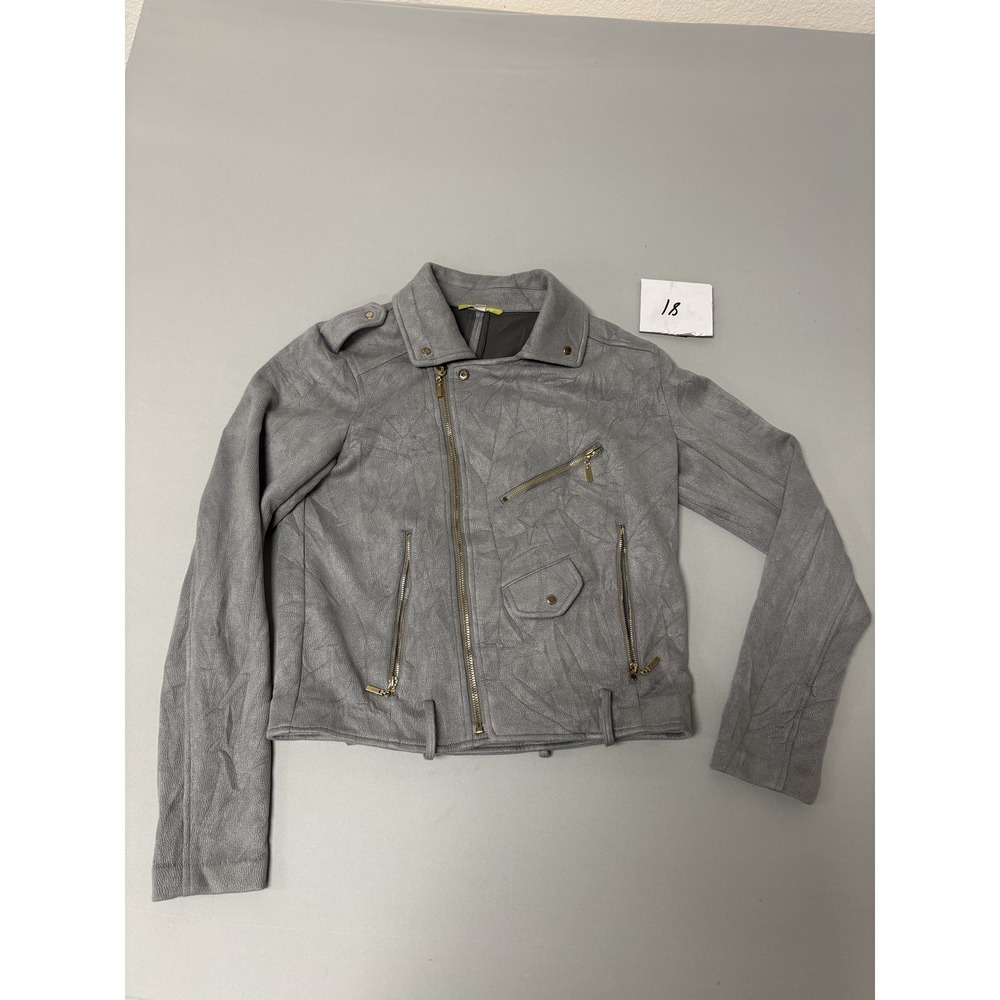 GIANNI BINI Womens Gray Faux Leather Moto Biker Jacket Cropped Small Gray‎